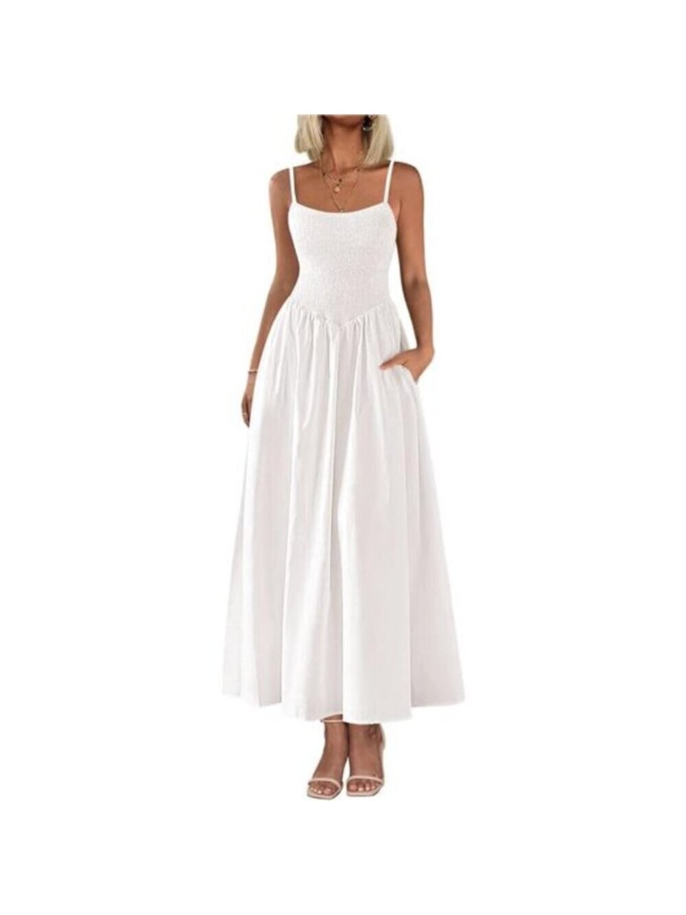 Women's Smocked Maxi Dress Summer Beach Casual Spaghetti Strap Long Flowy Dress